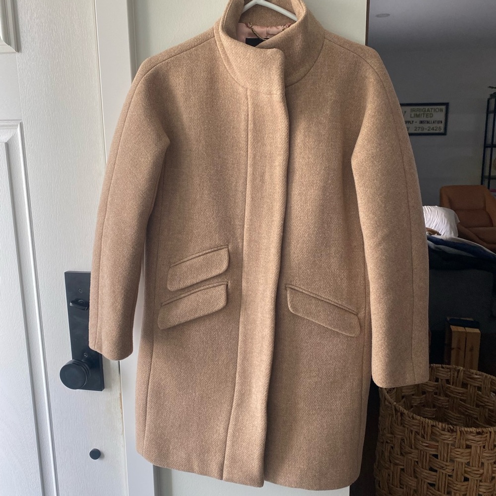 J. Crew Tan Italian Wool Cocoon Coat size 0P - Picture 1 of 8